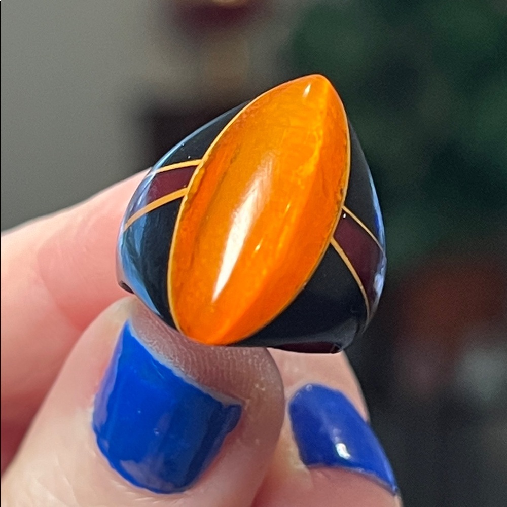 RARE Vintage Antique Navette Marquise Bakelite Celluloid Prison Ring
